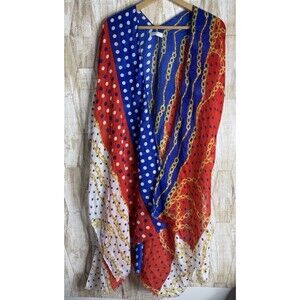 Janice Apparel Open Front Wrap Poncho Cover Up Polka‎ Dot Chain Kimono Red Blue